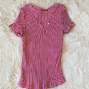 Extremely Me Girls' Pink Ribbed Cut-out Heart Tee Size 10